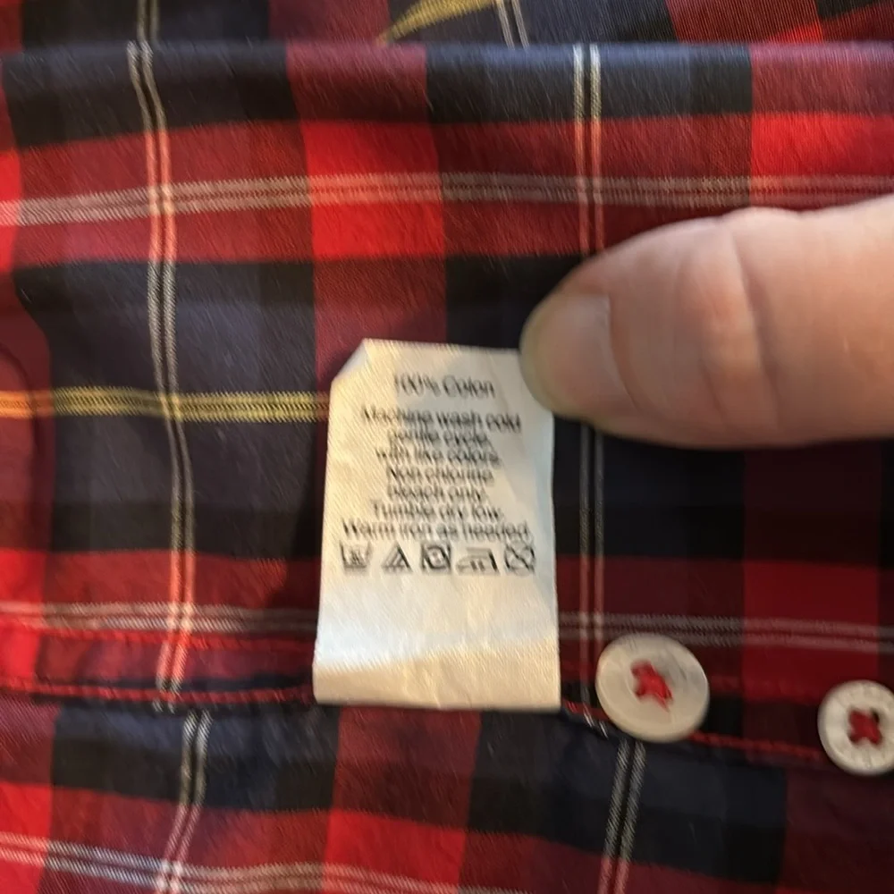 J Crew Red Plaid Long Sleeve Button Down Shirt 100% Cotton Mens’s Size Large